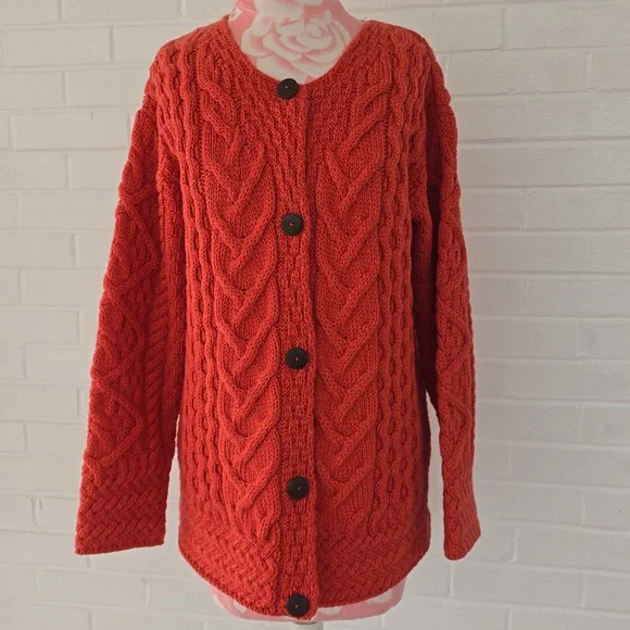 Aran Woolen Mills Cable Knit Cardigan‎‎‎ Merino Wool Size Xl - Picture 2 of 11